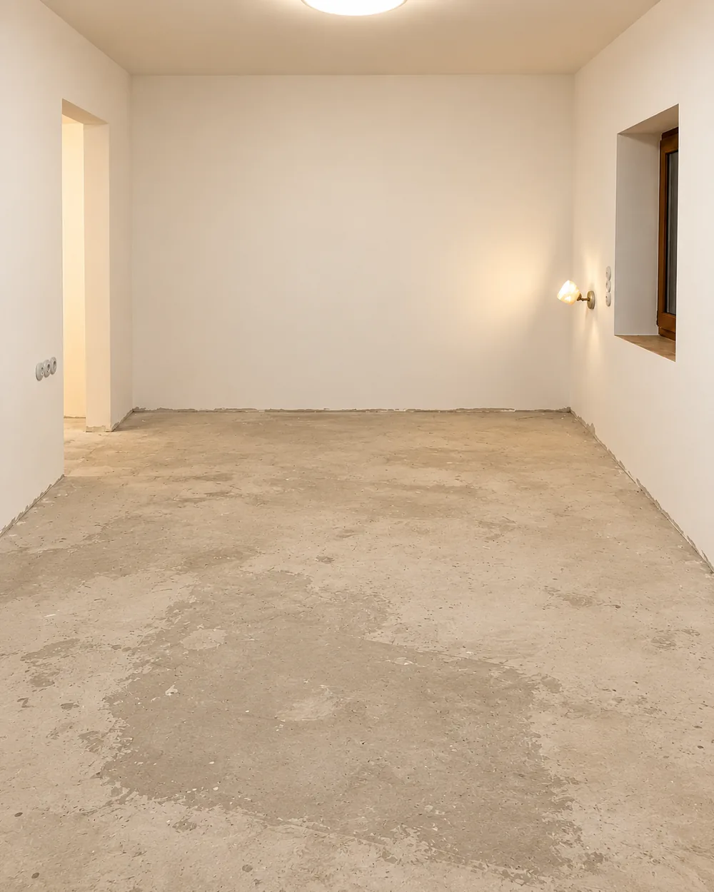 Interiér místnosti s připraveným podkladem před pokládkou vynilové podlahy.